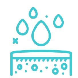 Icon representing moisture or water drops above a surface, potentially indicating rain, water resistance, waterproof material, or IV hydration.