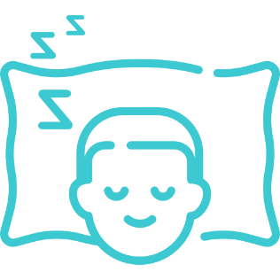 Icon of a person sleeping peacefully with a pillow and z's above their head to signify snoring or deep sleep, enhanced by vitamins for improved rest quality.