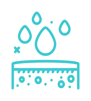 Stylized icon of a skin layer being nourished or treated with droplets, possibly representing IV hydration.