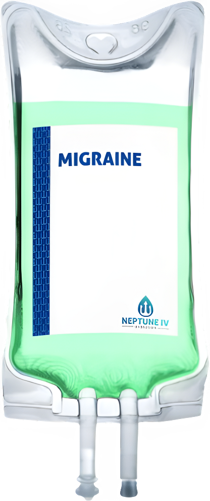 A bottle of migraine medicine is shown.