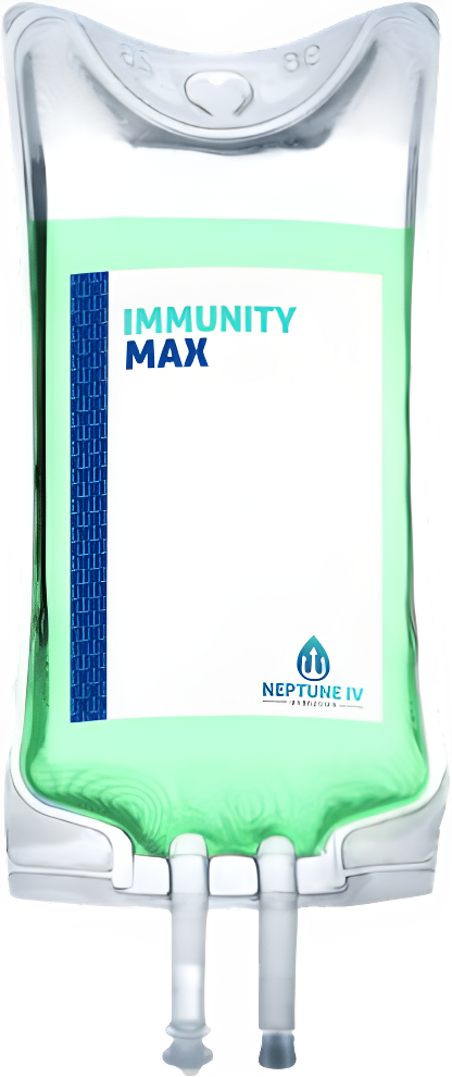 A bottle of liquid with the words " immunity max " written on it.